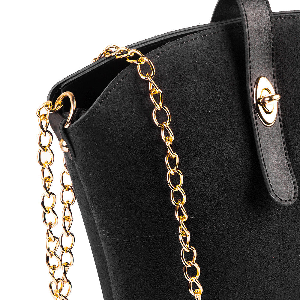 Bucket Suede chain Bag Black