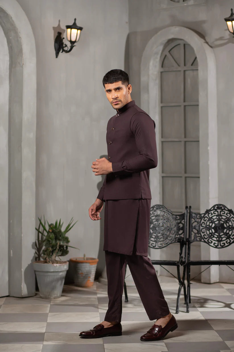 Chocolate Brown Kurta Pajama with Waistcoat