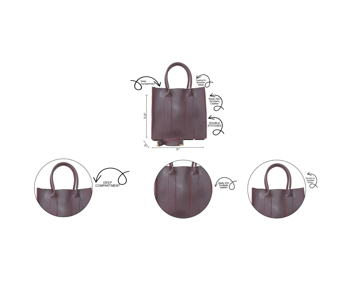 TOTE ALBERTA MAROON 3Pcs BAGSET